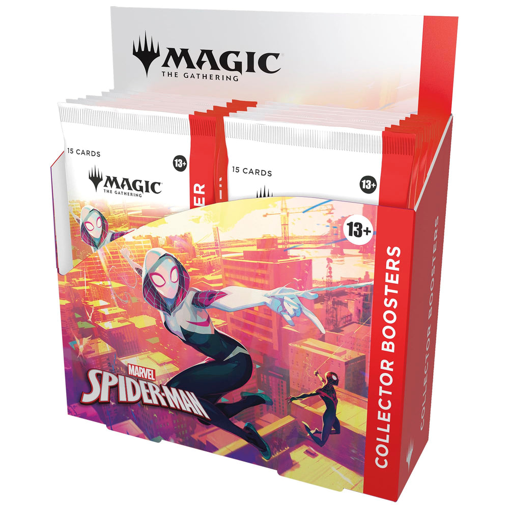 Magic: The Gathering Marvel's Spider-Man Collector Booster Box front view highlights exclusive foils
