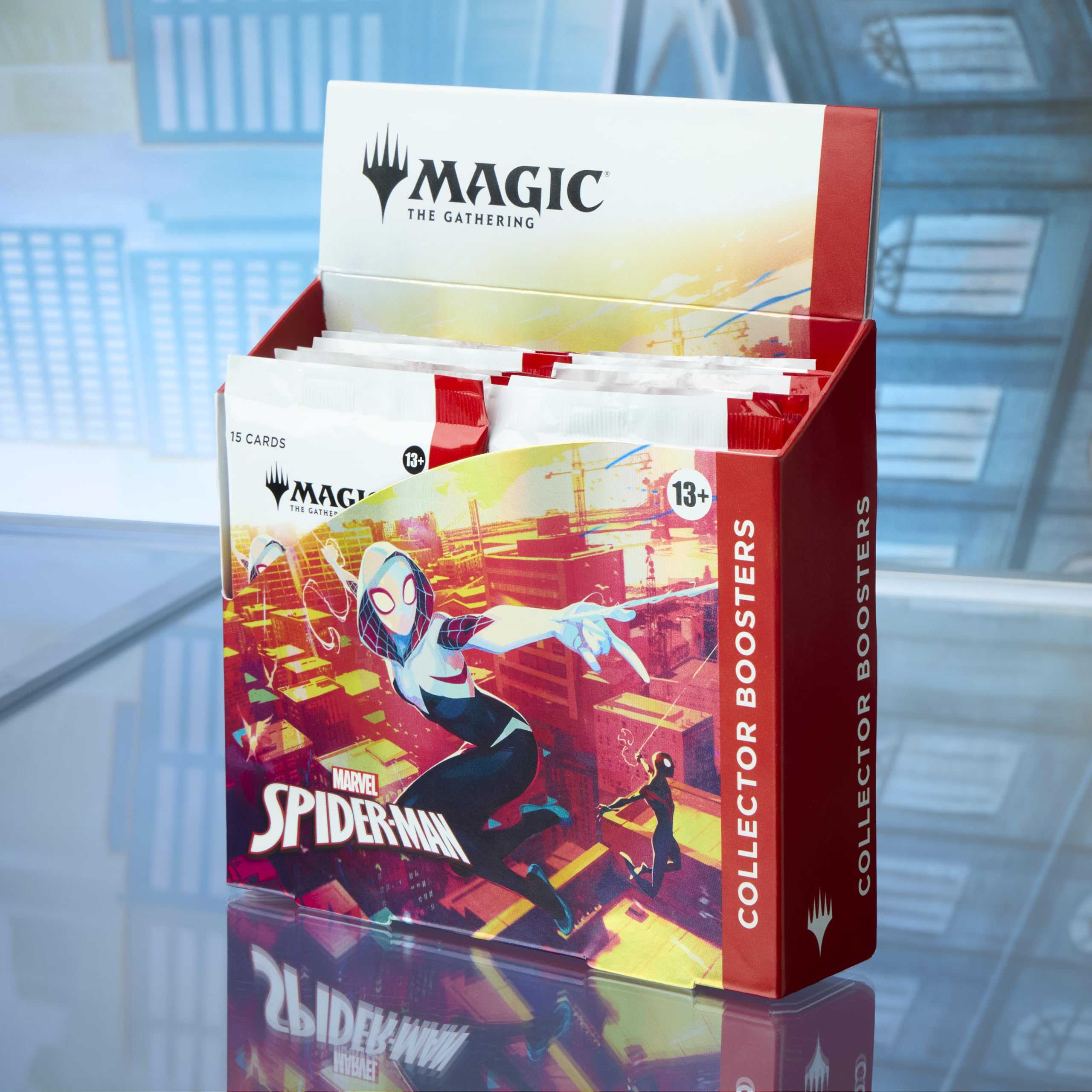 Magic: The Gathering Marvel's Spider-Man Collector Booster Box interior pack showing 15 cards