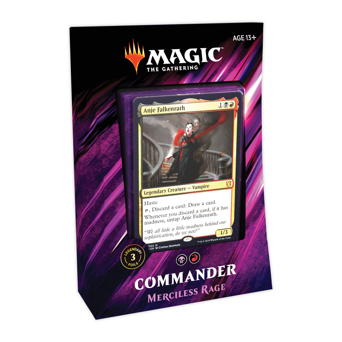 Magic: The Gathering Merciless Rage deck cover with three legendary commanders ready to lead.
