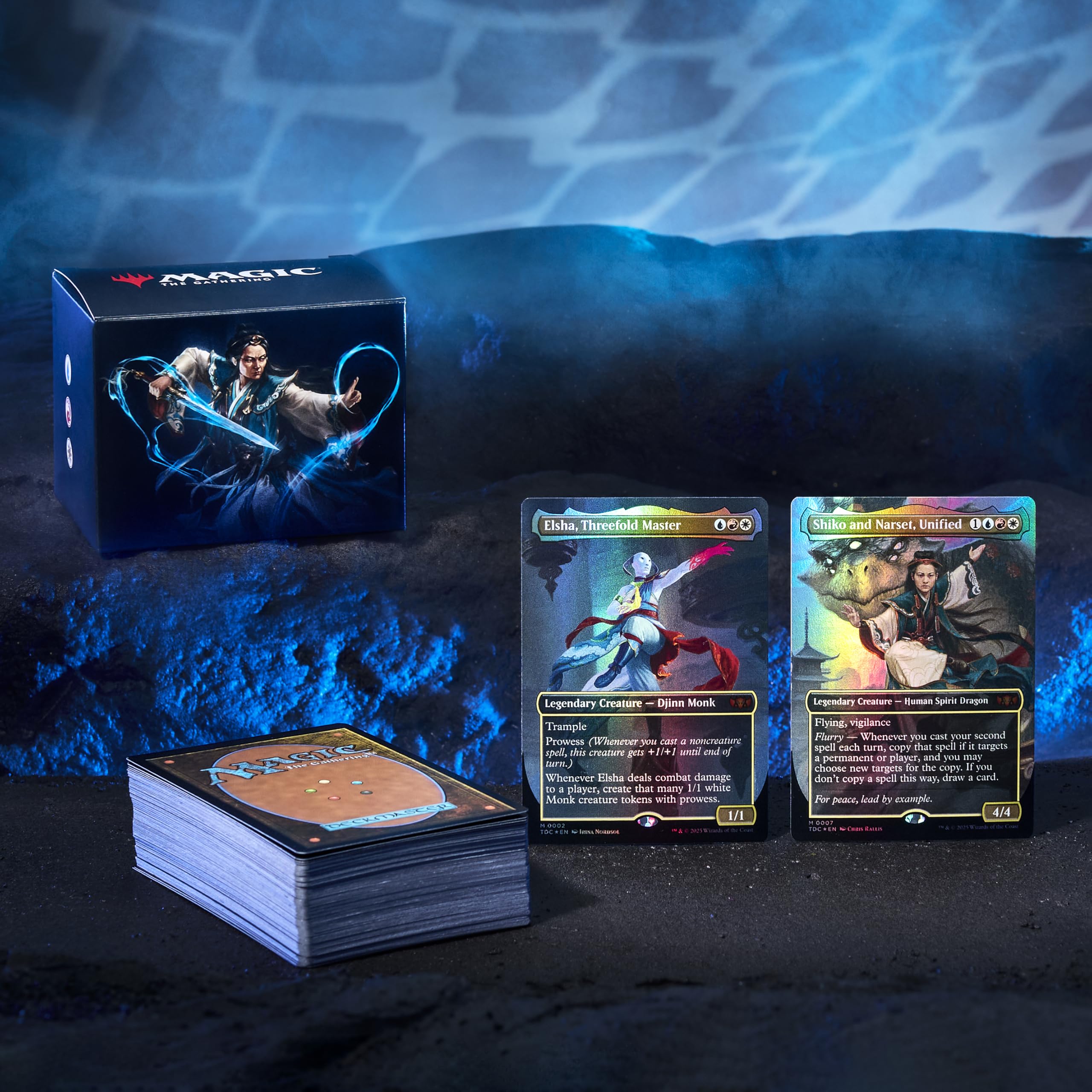 Magic: The Gathering Tarkir Dragonstorm three-color play spread highlighting clan synergy.