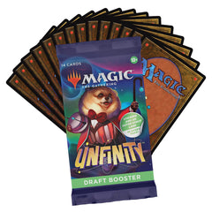 Magic: The Gathering UNF Unfinity draft booster includes a rare or mythic rare card.