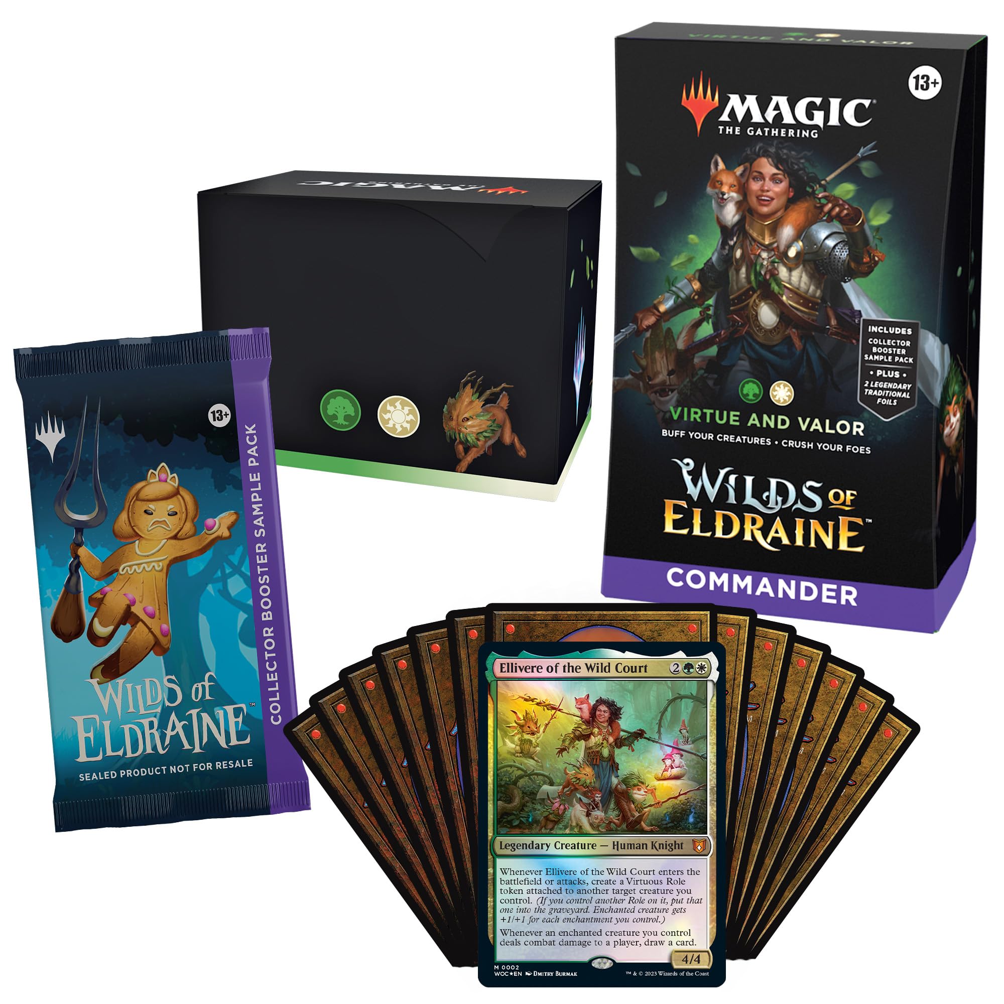 Magic: The Gathering Virtue and Valor collector booster sample pack highlights Rare or foil cards.