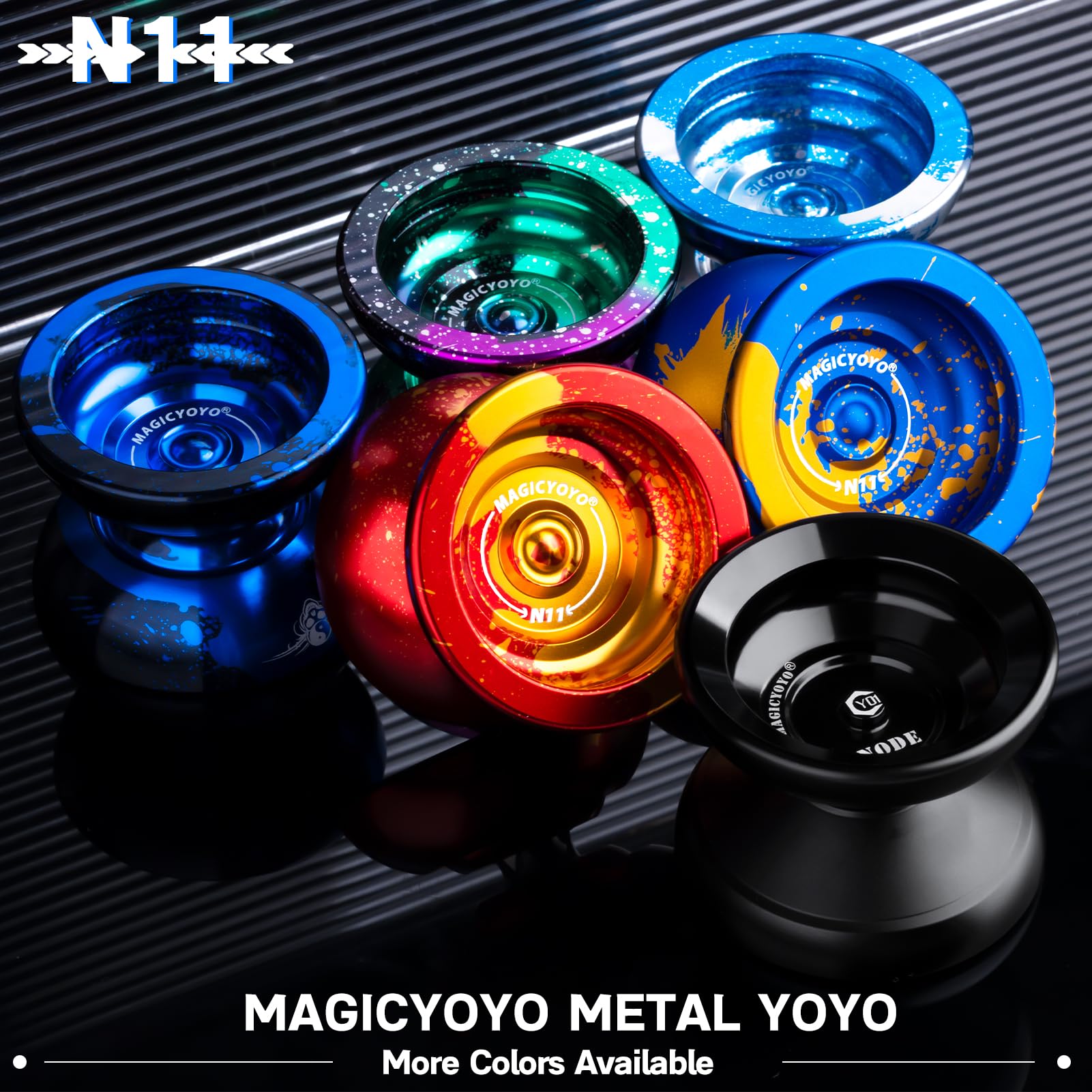 Side-angle view of MAGICYOYO N11 Plus highlighting balanced weight for stable spins.