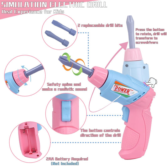 Magic4U electric drill with rotating bits for authentic pretend use