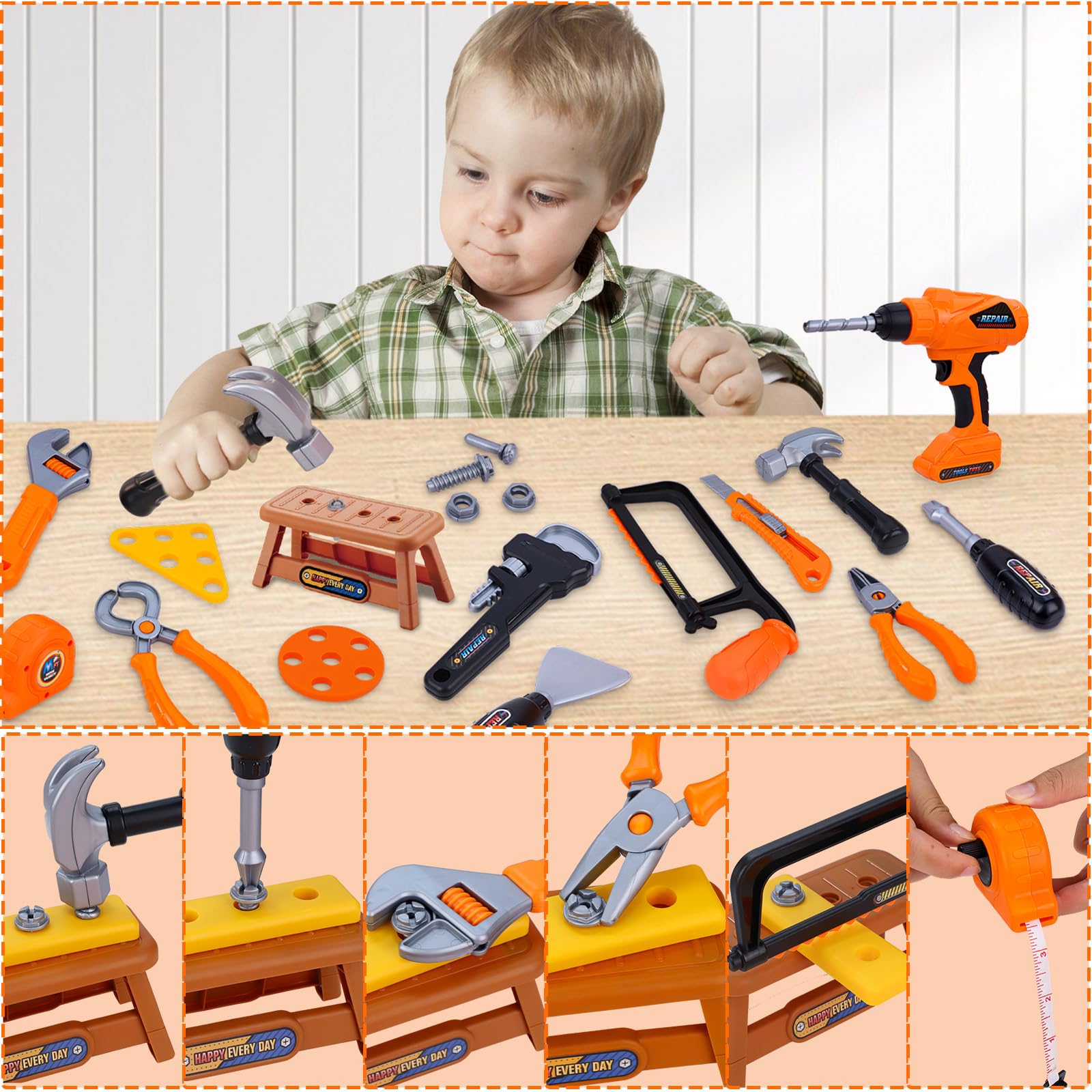 Magic4U kids tool set wood blocks for hands on building