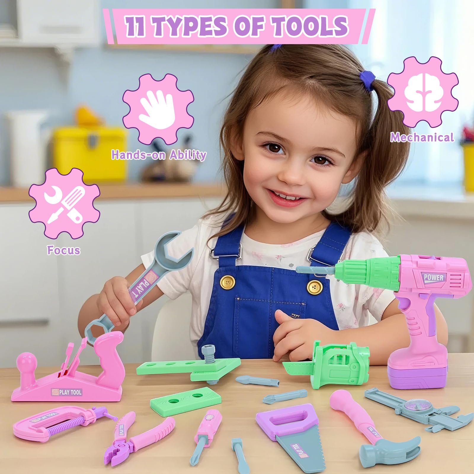 Magic4U Kids Tool Set woodworking-plane close-up promotes fine motor skills.