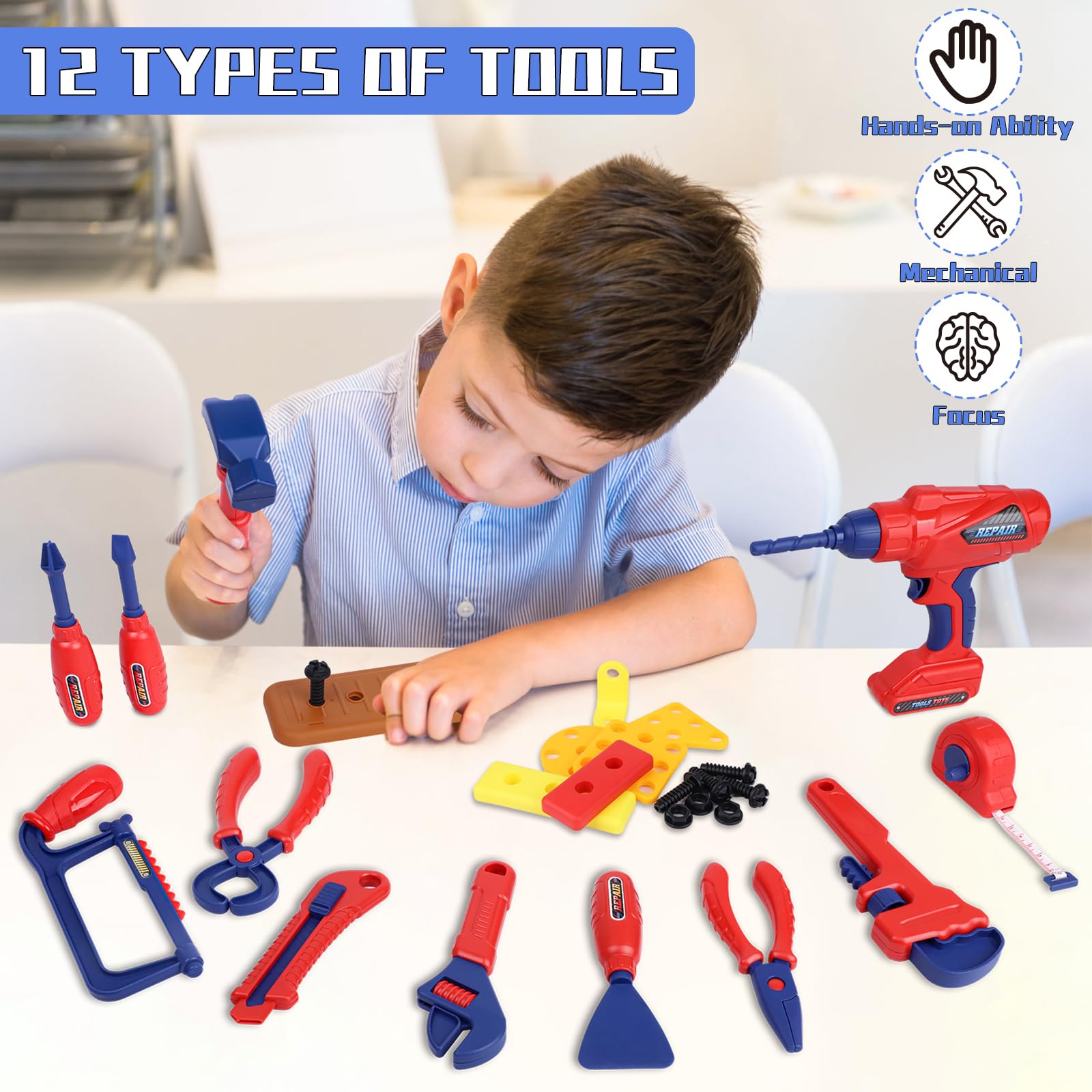 Magic4U Kids Tool Set Phillips screwdriver enables kid-friendly assembly play.