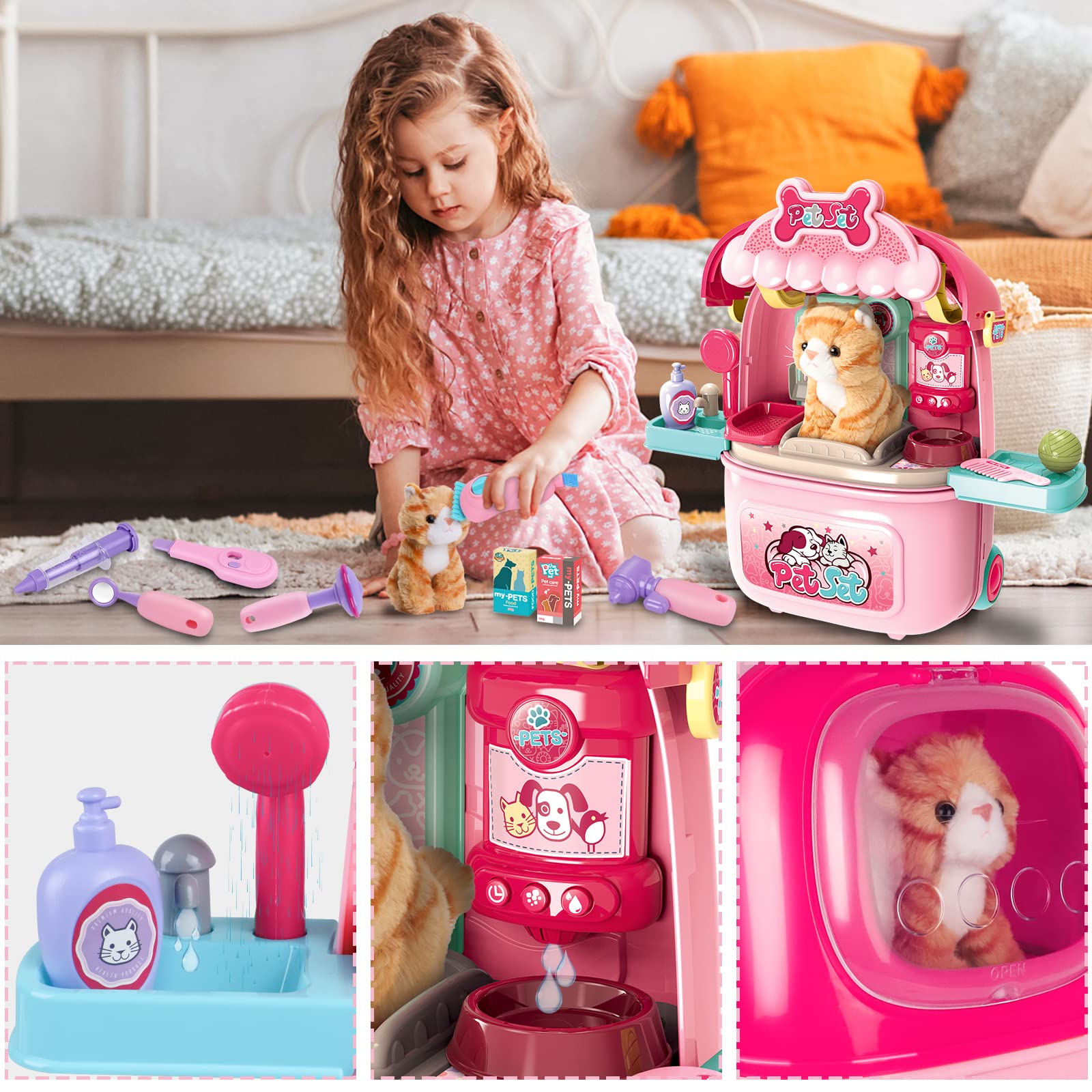 Magic4U plush kitty included for tactile role-play interactions.