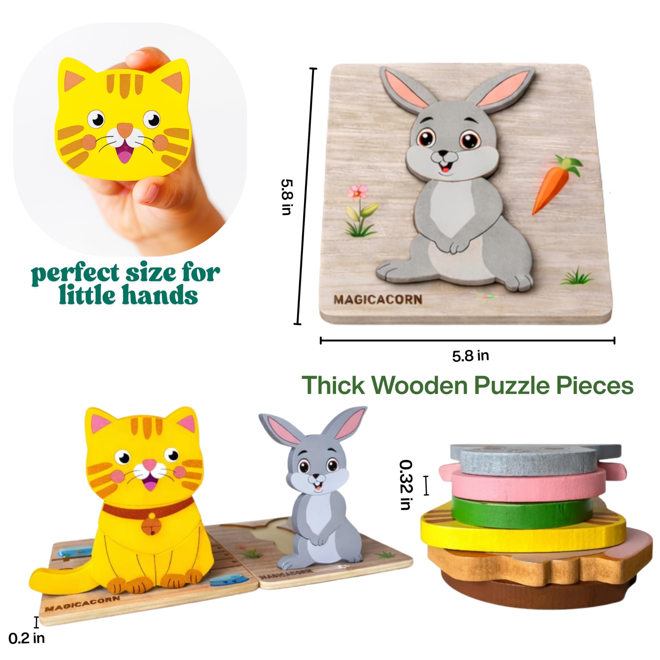 MAGICACORN wooden animal puzzles colorful pieces promote color and shape recognition