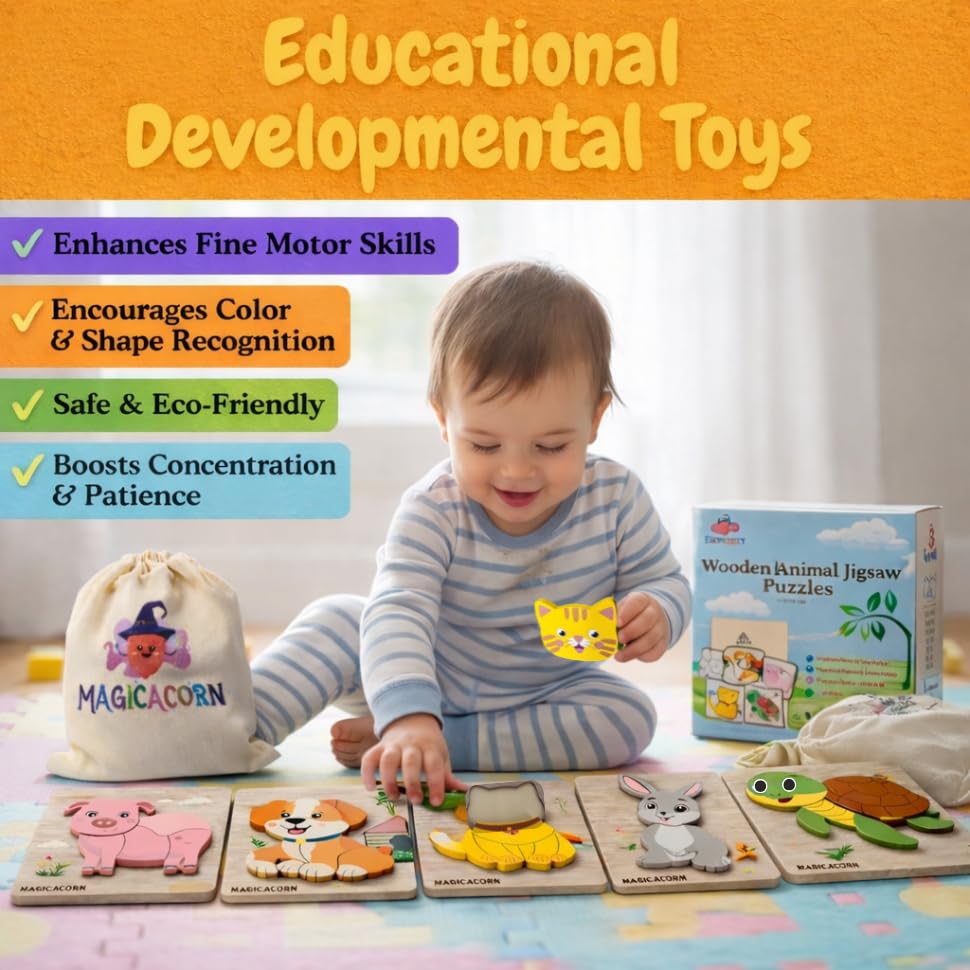 MAGICACORN kids enjoy durable wooden puzzles that withstand frequent use