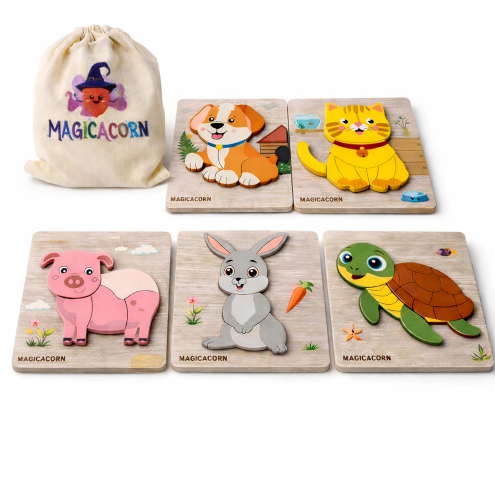 MAGICACORN wooden animal puzzles finished farm scene for imaginative play and motor skills