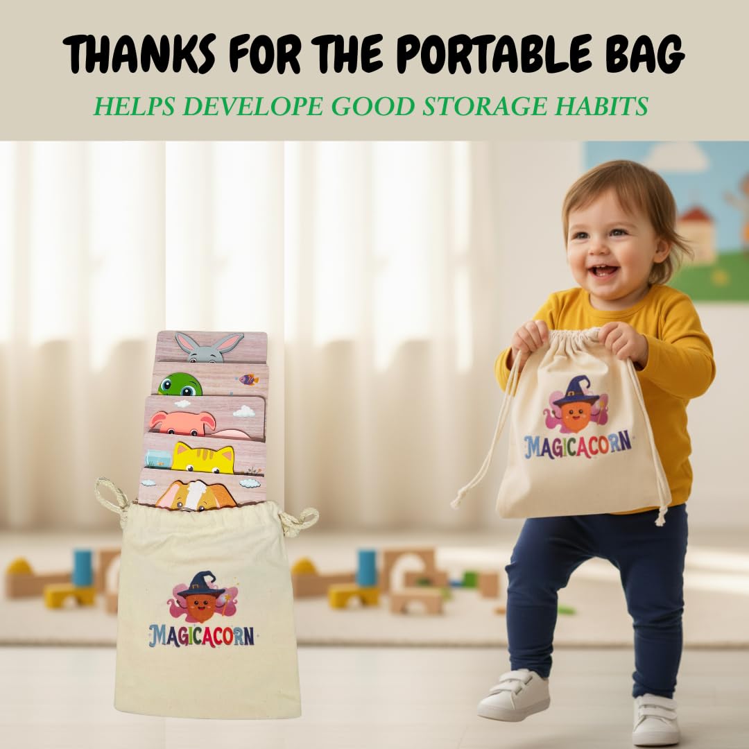MAGICACORN puzzle set with storage bag for quick cleanup after play