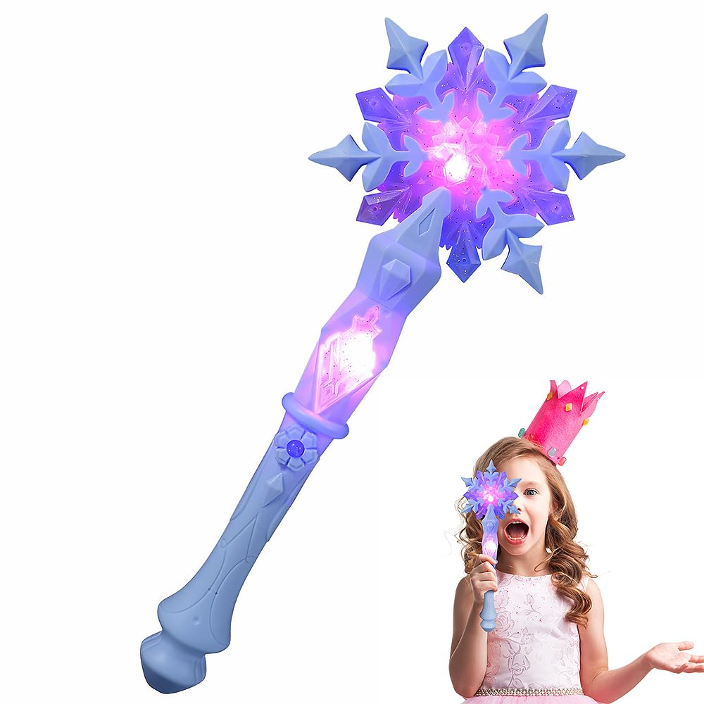 MAGICLULU light up snowflake wand, front view, ideal for magical party props.