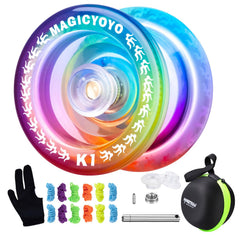 MAGICYOYO K1-Plus blue-pink-yellow front view for beginners and basic tricks