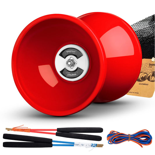 MAGICYOYO Diabolo Pro triple-bearing red side view showing extended spins.
