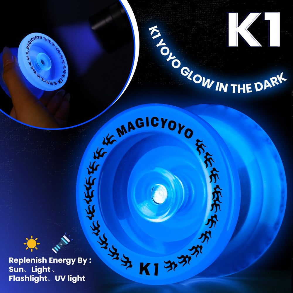 MAGICYOYO K1 glow-in-the-dark yoyo in bag, portable night play kit.
