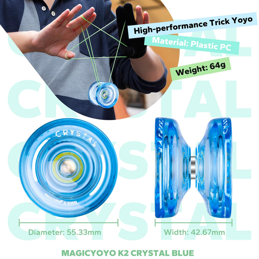 MAGICYOYO K2 Crystal Blue includes extra strings for practice.