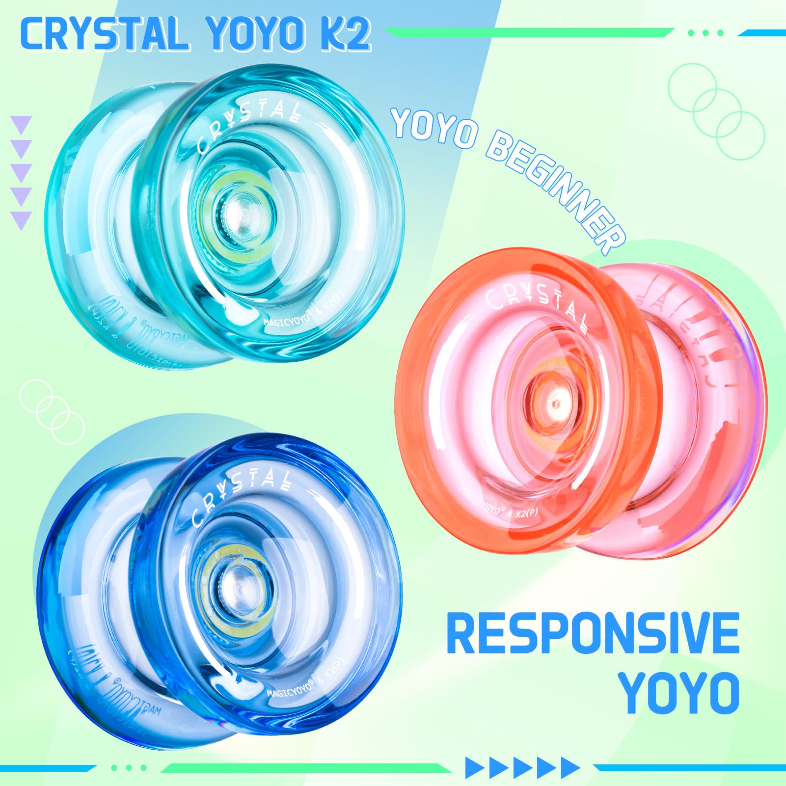 MAGICYOYO K2 Crystal yoyo demonstrates beginner tricks and advanced binds.