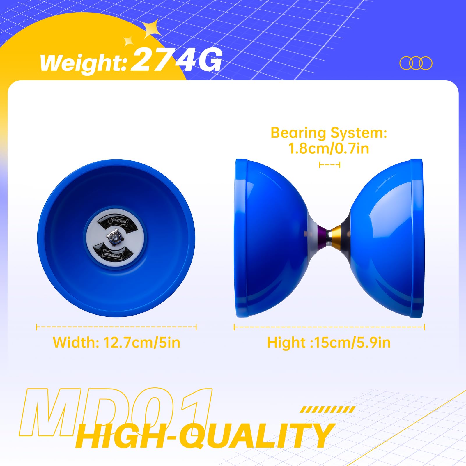MAGICYYO Pro diabolo cups blue 130mm diameter for fast, responsive play