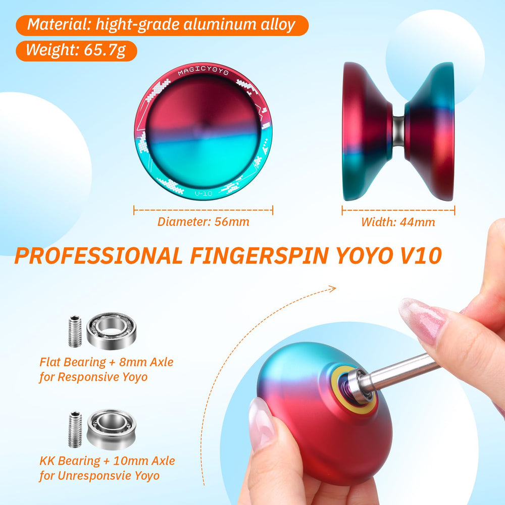 MagicYOYO V10 complete gift set includes case, glove, concave bearing, axle, puller, and strings