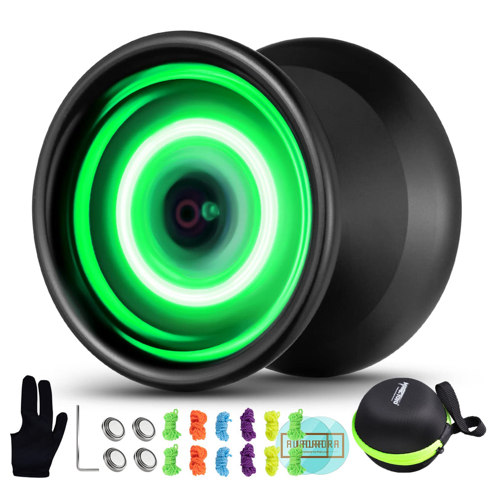 MagicYoyo Y02 Aurora with green LED glow for vibrant night practice.