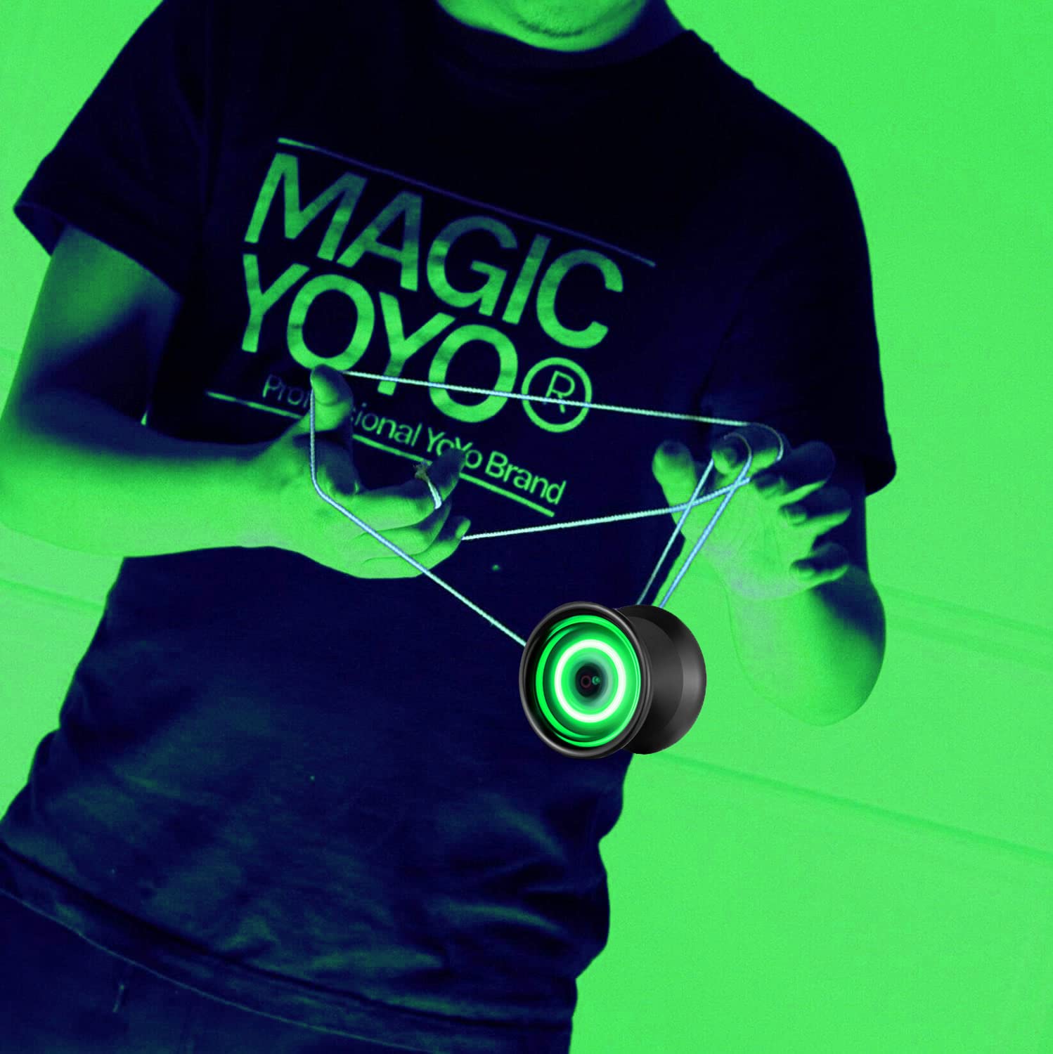 MagicYoyo Y02 green LED effects brighten trick sequences.