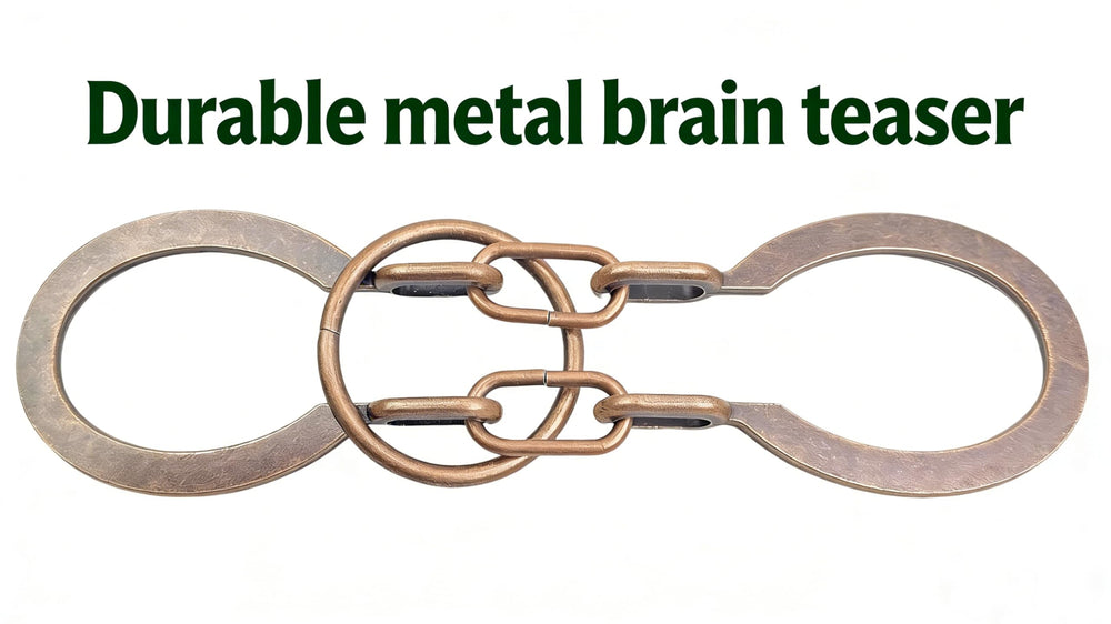 MAGIKON bronze horseshoe puzzle interlock close-up for group problem solving