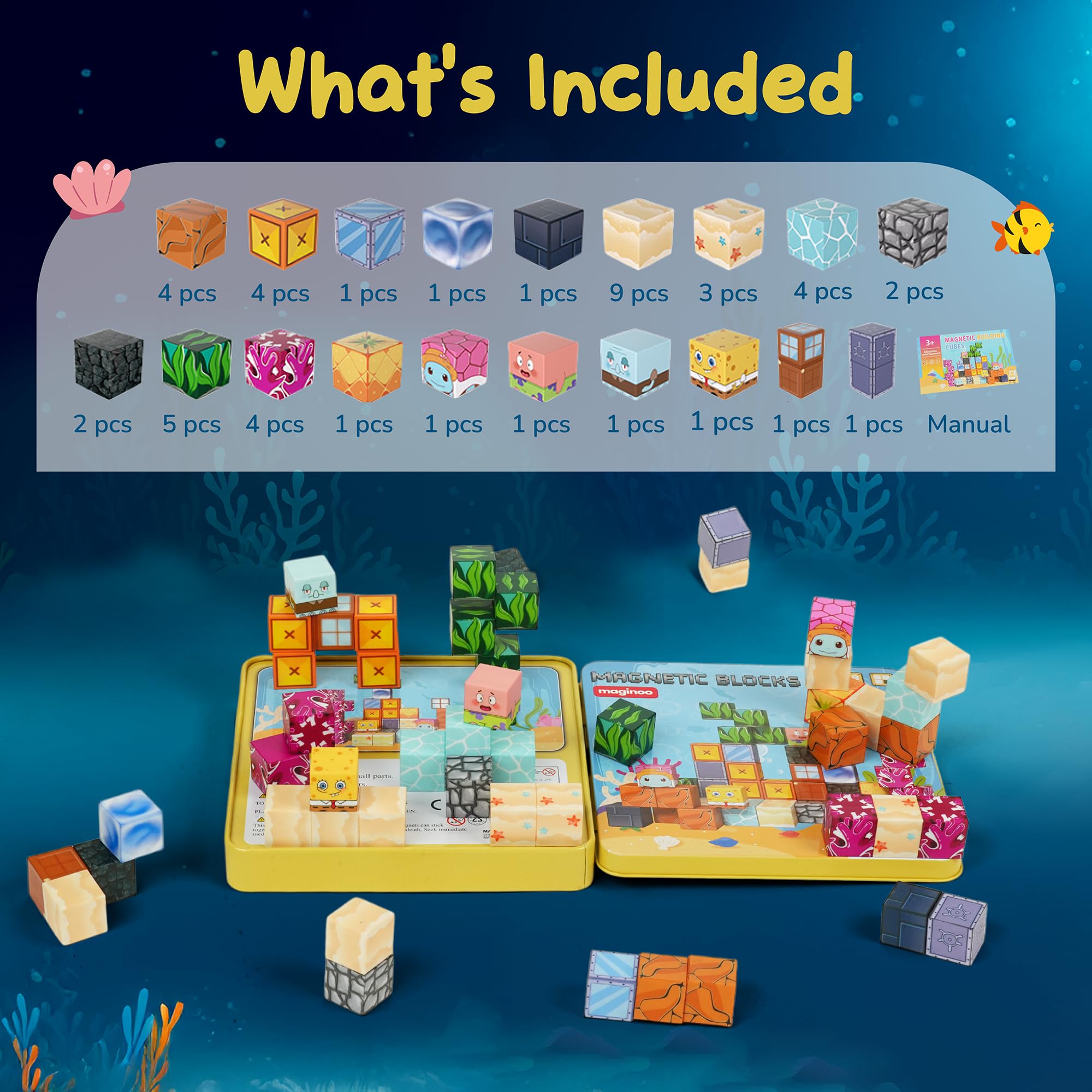 Maginoo 49pcs mini magnetic blocks ocean crab design, invites creativity and design thinking