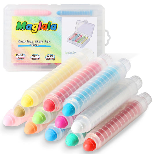 Maglala dustless chalk pens close-up showing vibrant colors for mess-free art.