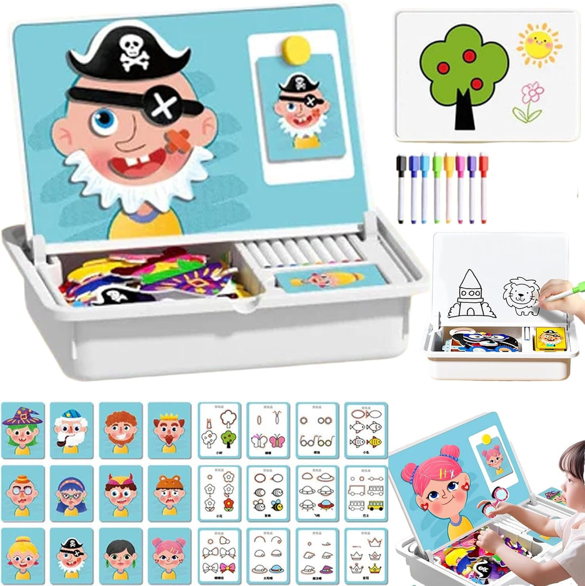 Magnetic Puzzles Face Dress Up: face cards for imaginative play and hand-eye coordination.