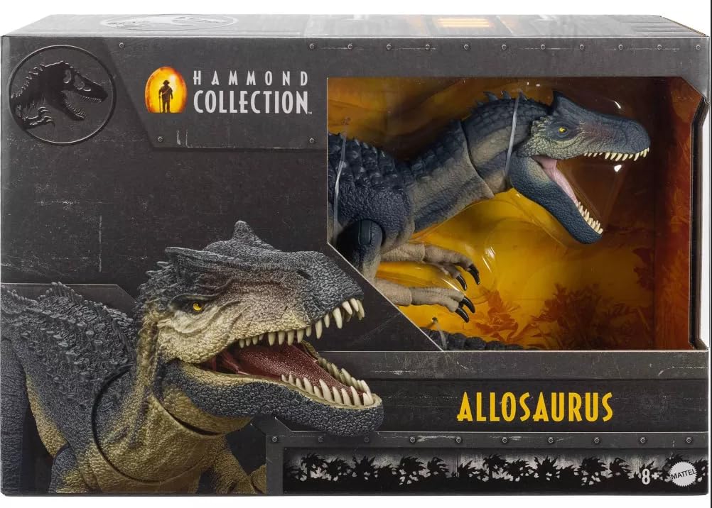 magnetoe jurassic hammond allosaurus front view showcases deluxe articulation for dynamic posing.