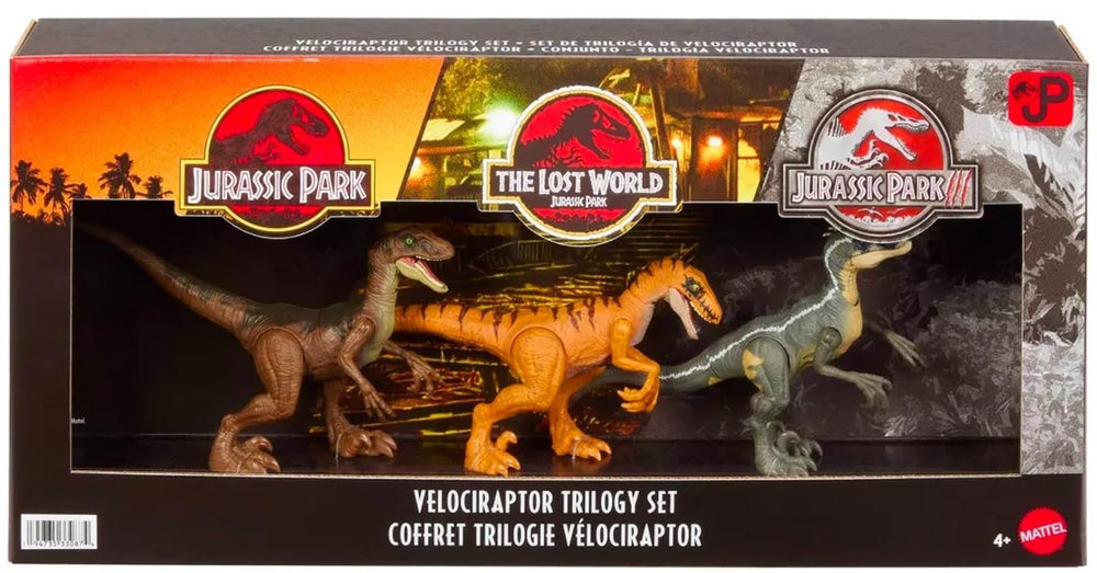 MAGNETOE Jurassic Velociraptor Trilogy Set front view for imaginative play