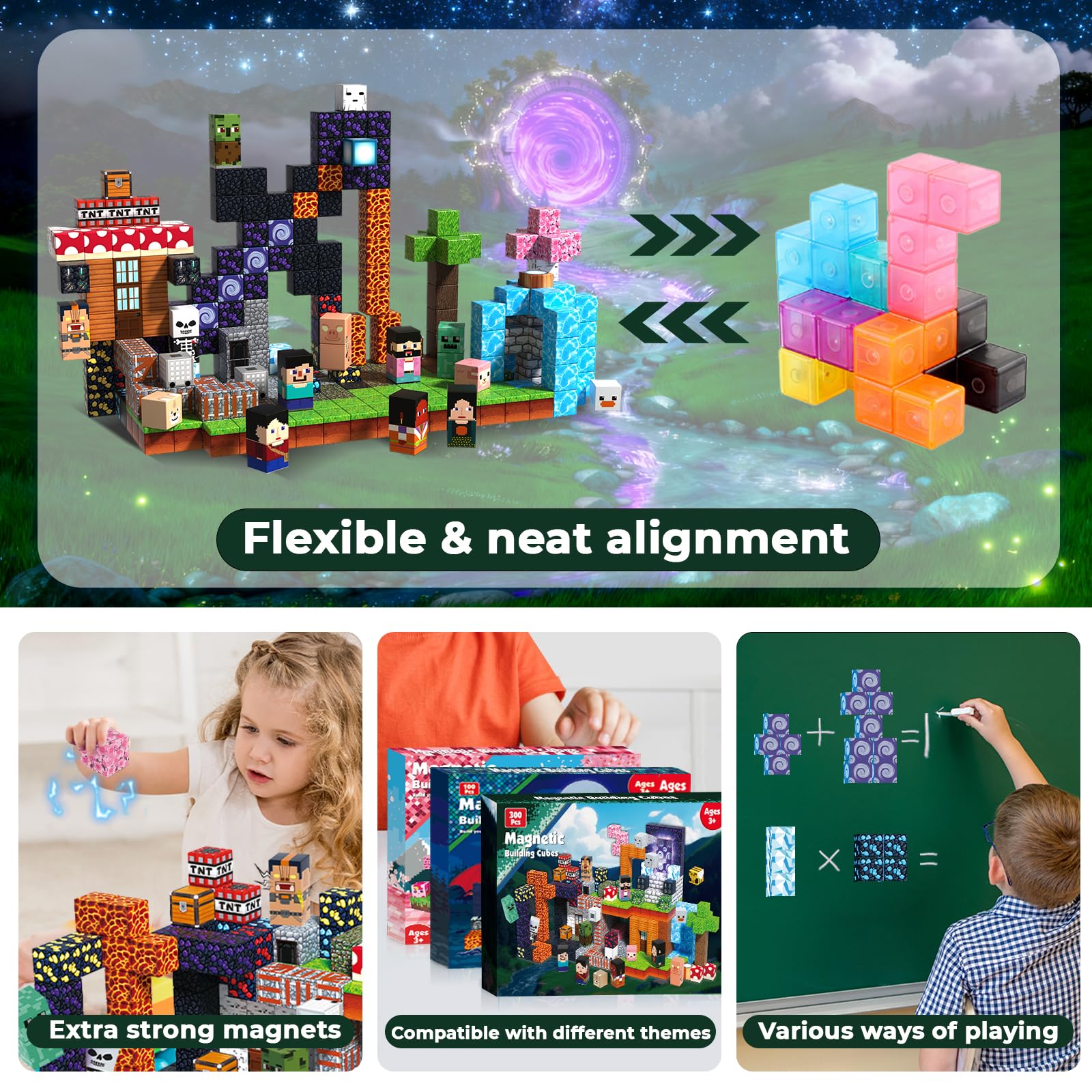 Magnetopia 300PCS blocks promote STEM-inspired learning with structural exploration.