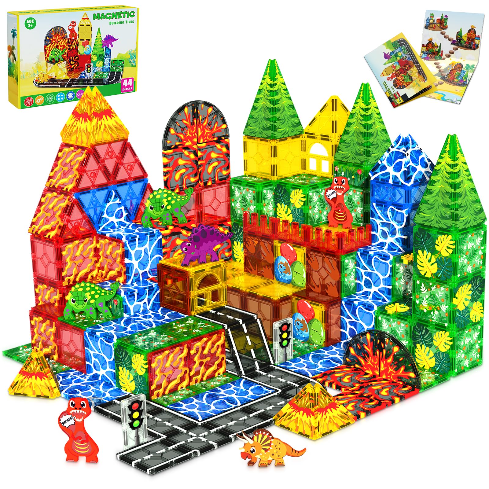 Magnetopia Dinosaur Tiles hero shot for imaginative building with bright magnets.