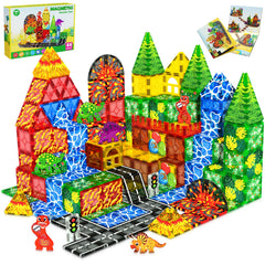 Magnetopia Dinosaur Tiles hero shot for imaginative building with bright magnets.