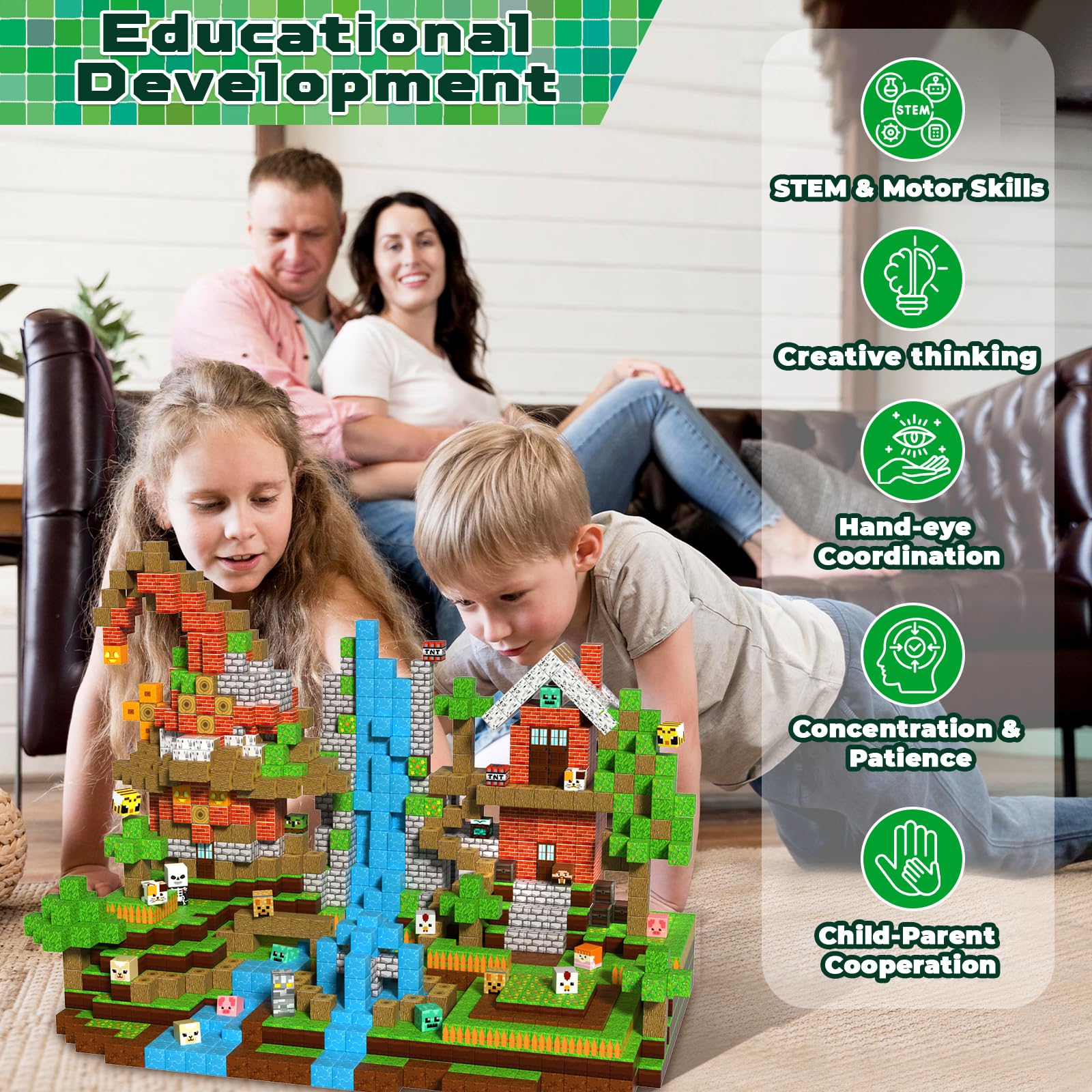 Magnetopia promotes hand-eye coordination and cooperative play during family time