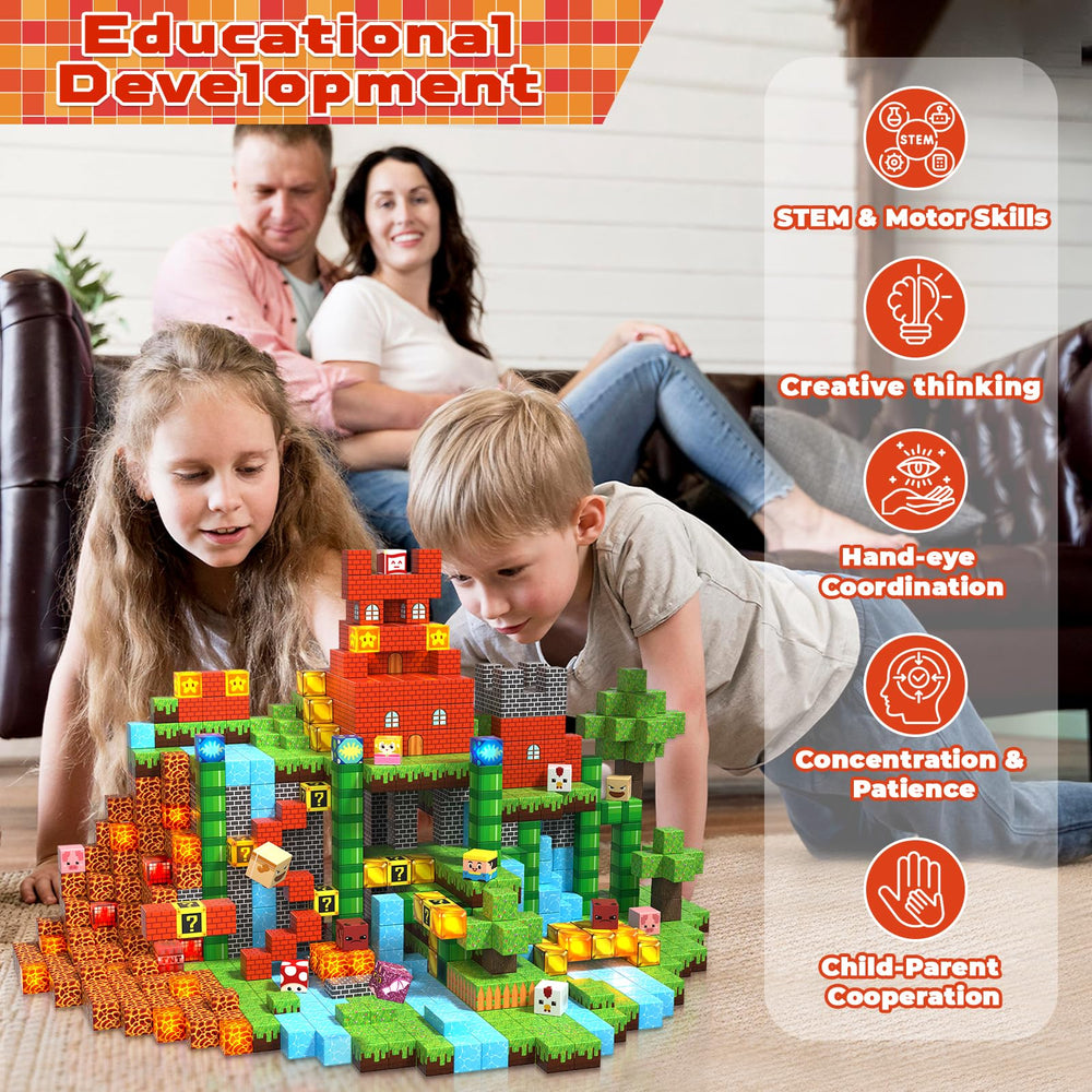 Magnetopia children building castle demonstrates creative play and spatial thinking.