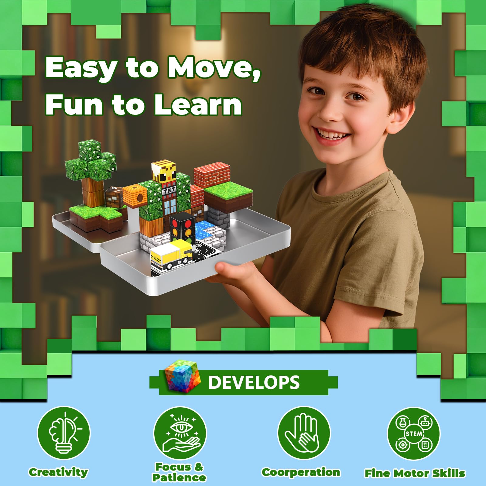 Interactive prompts spark imagination during play sessions.