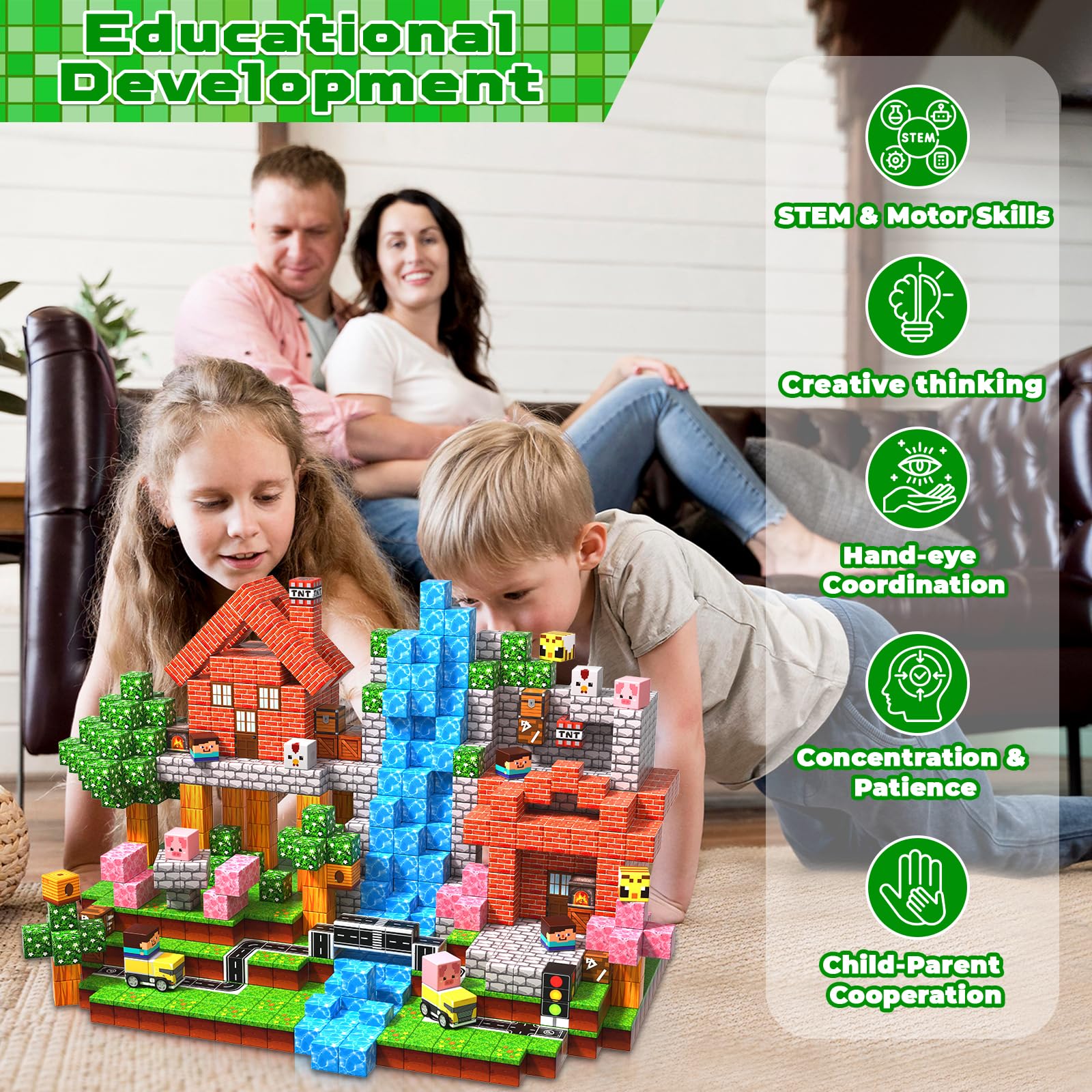 Magnetopia blocks assembled into a house for versatile building play