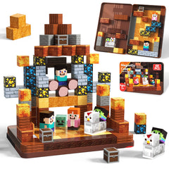 Magnetopia mini blocks in an iron box, ideal for portable travel play.