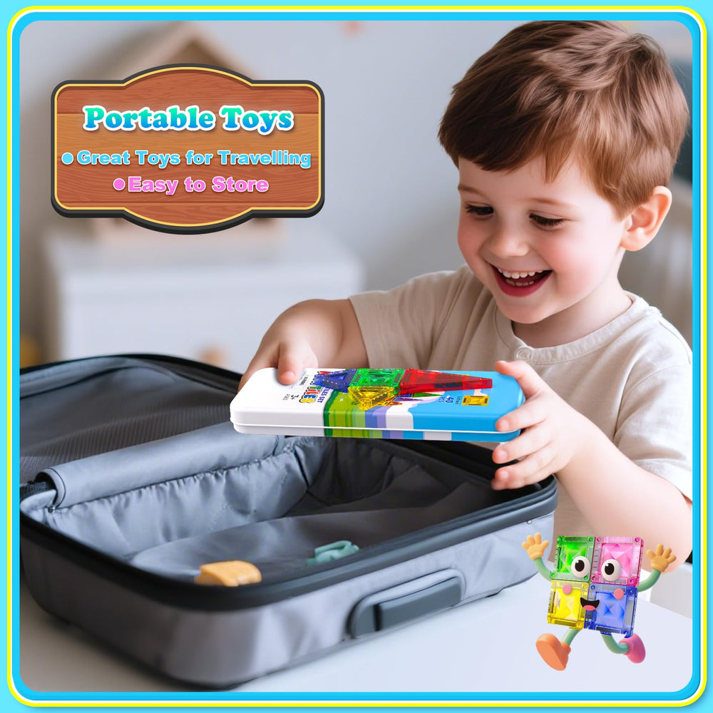 Magnetopia compact travel box enables easy cleanup after play.