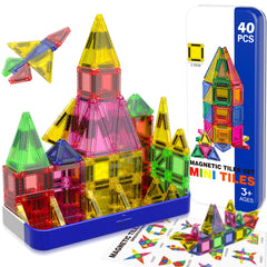 Magnetopia Mini Tiles with iron box open for on-the-go creative play.