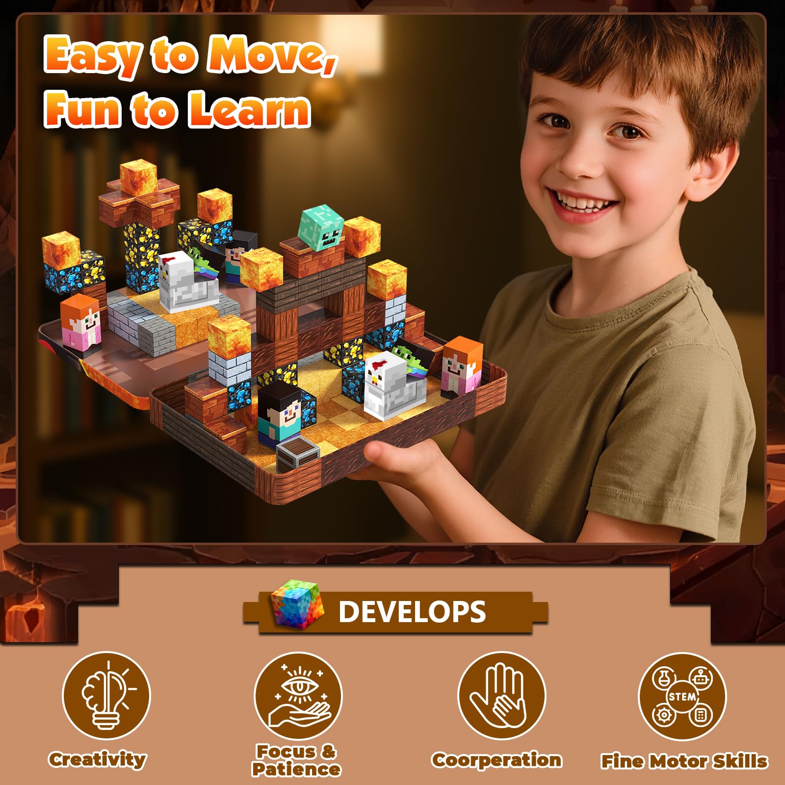 Magnetopia stem learning blocks show structure concepts and patterns.