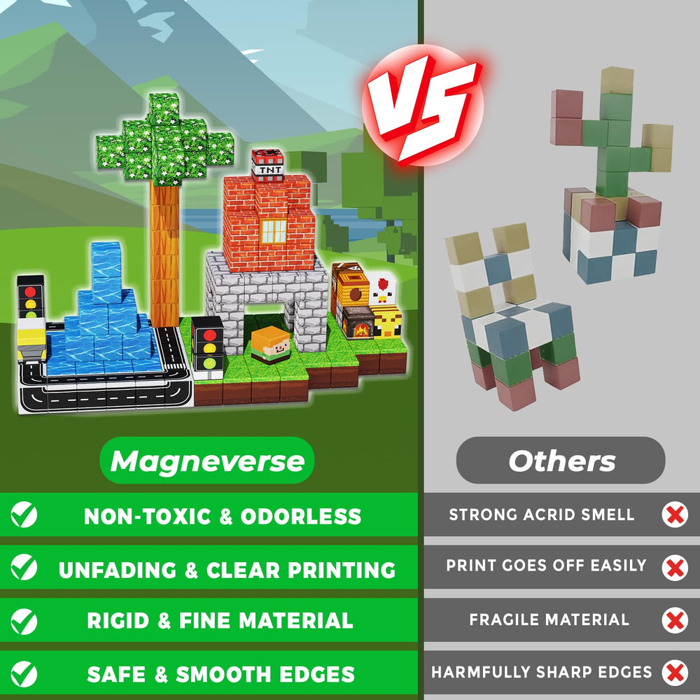Magneverse 150 PCS durable non-toxic materials ensure safe, easy-clean play.