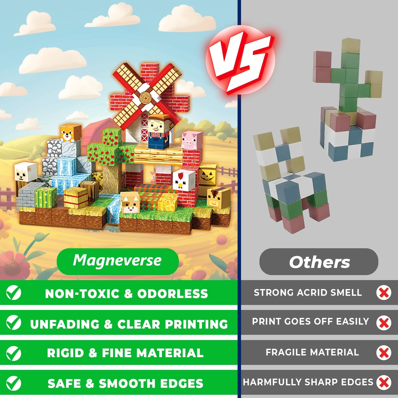 Stacking blocks from Magneverse demonstrating strong magnets for taller structures