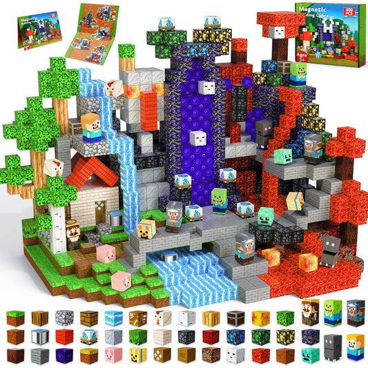 Magneverse 400 PCS magnetic blocks assemble into a cozy cabin scene for imaginative play.