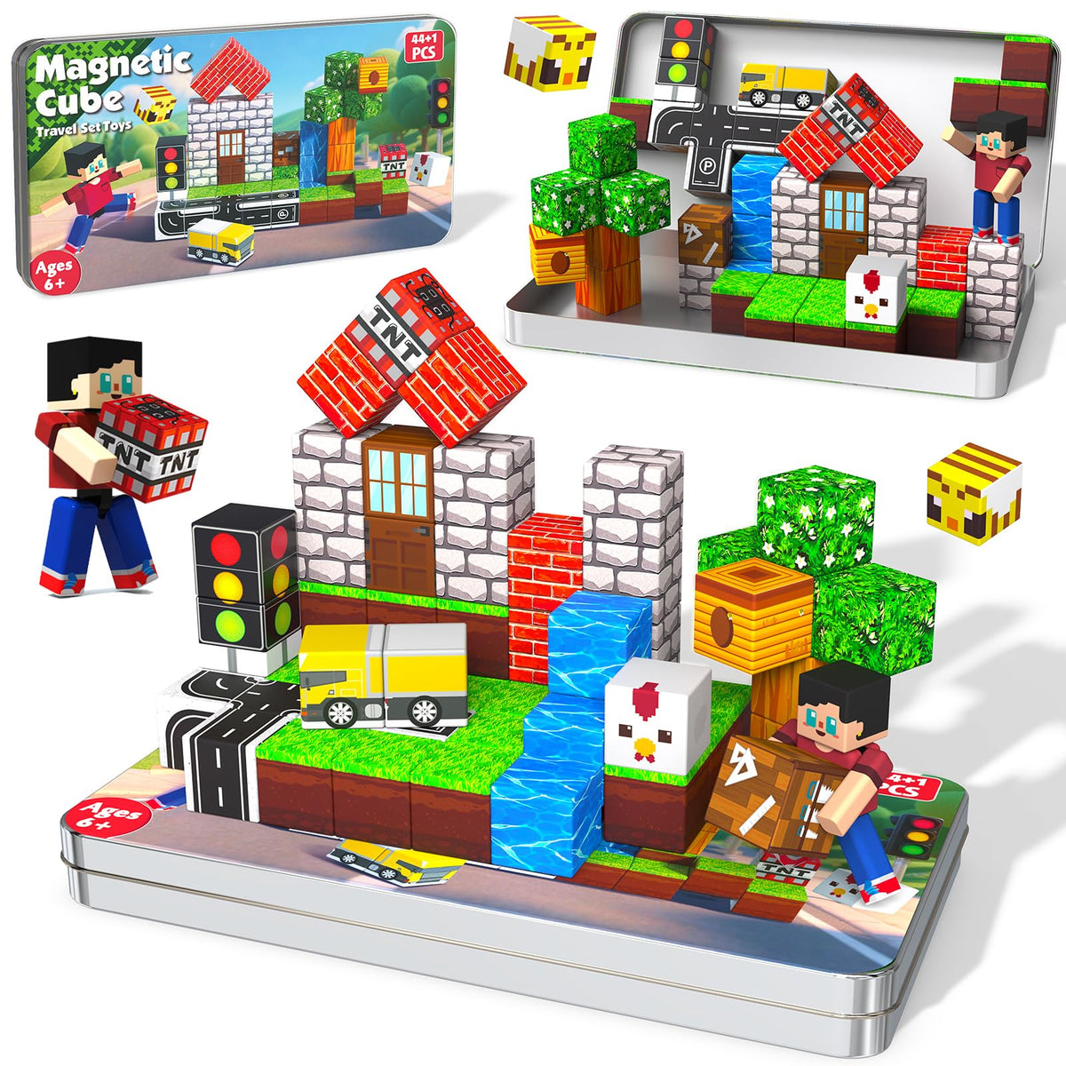 Magneverse 45-pcs travel magnetic blocks in a portable box for creative on the go play