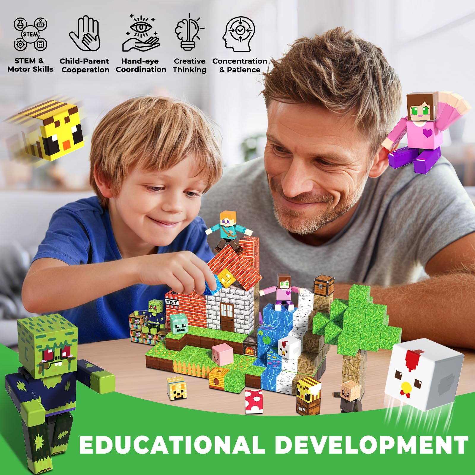Magneverse children playing with blocks enables screen-free, hands-on learning anywhere.