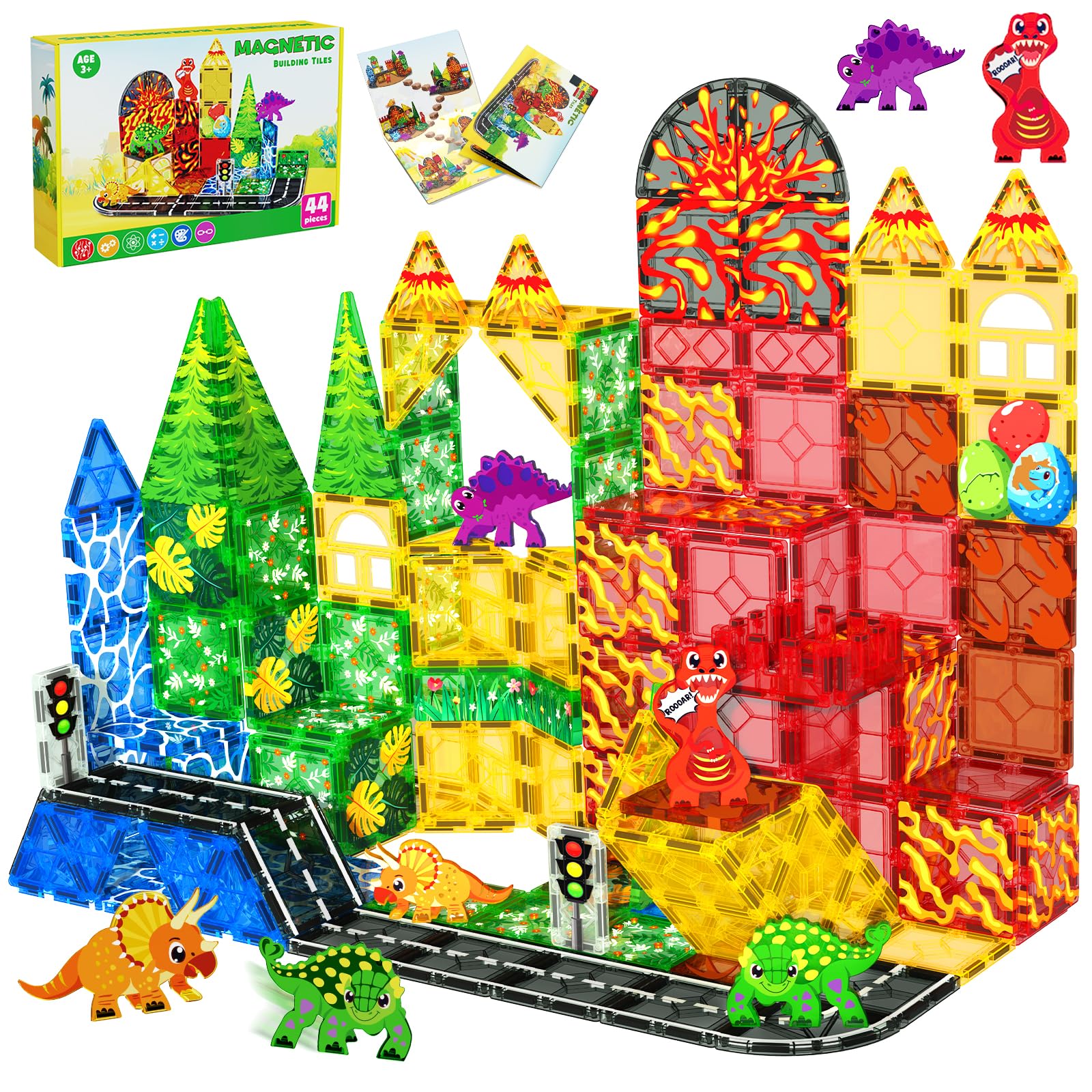 Magneverse dinosaur tiles pack for imaginative play and storytelling.