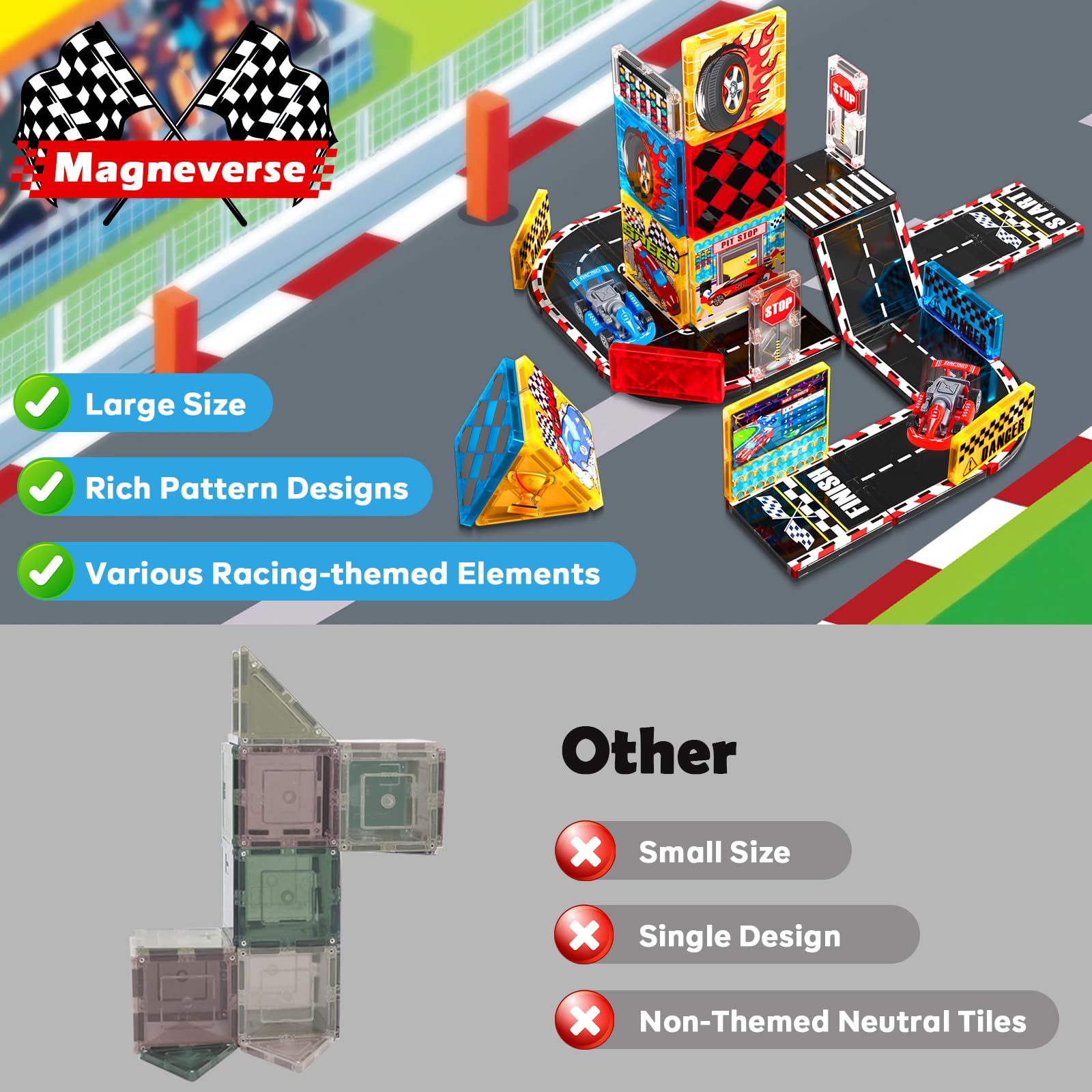 Magneverse Road Set road segments create authentic circuits for creativity